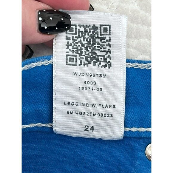 True Religion Legging Women's Sz 24 Bright Blue Flap Pocket Jeans - Picture 7 of 11